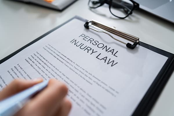 personal injury law form being filled out
