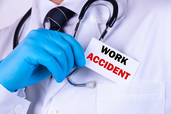 how much to expect for a workers’ comp settlement as a doctor holds a work accident card at a houston hospital 